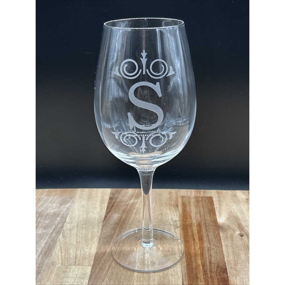 Engraved 9 Inch Talk Wine Glass Letter S